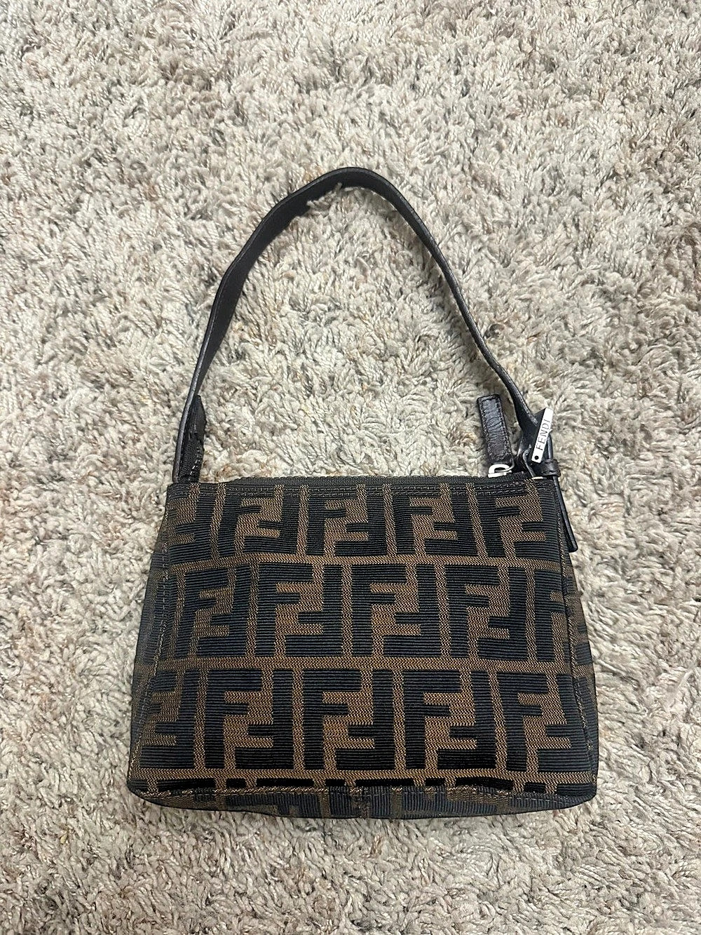 Fendi Vintage Zucca Mini Pochette Shoulder Bag Black & Brown